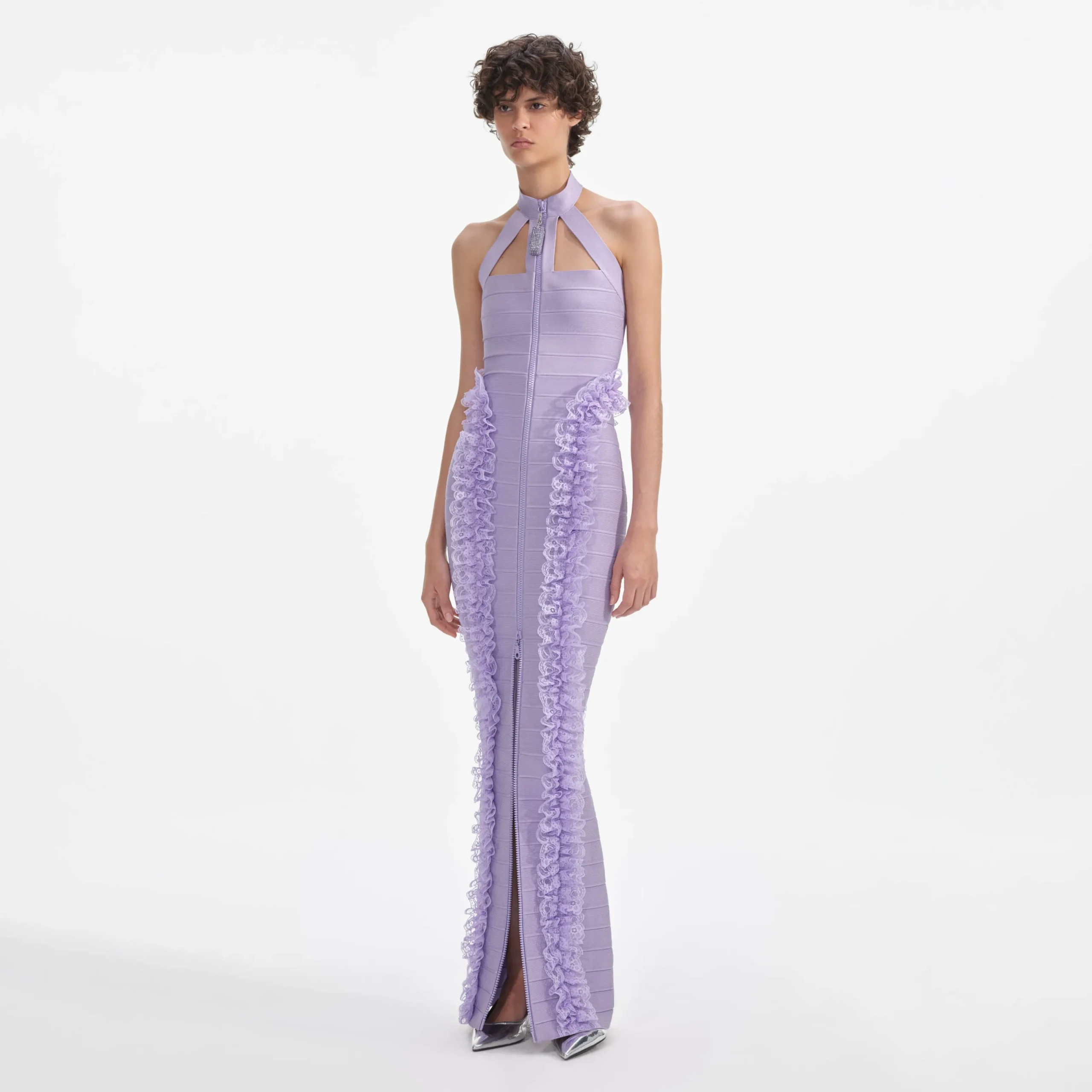 Knit Zip Ruffle Maxi Dress^self-portrait Best