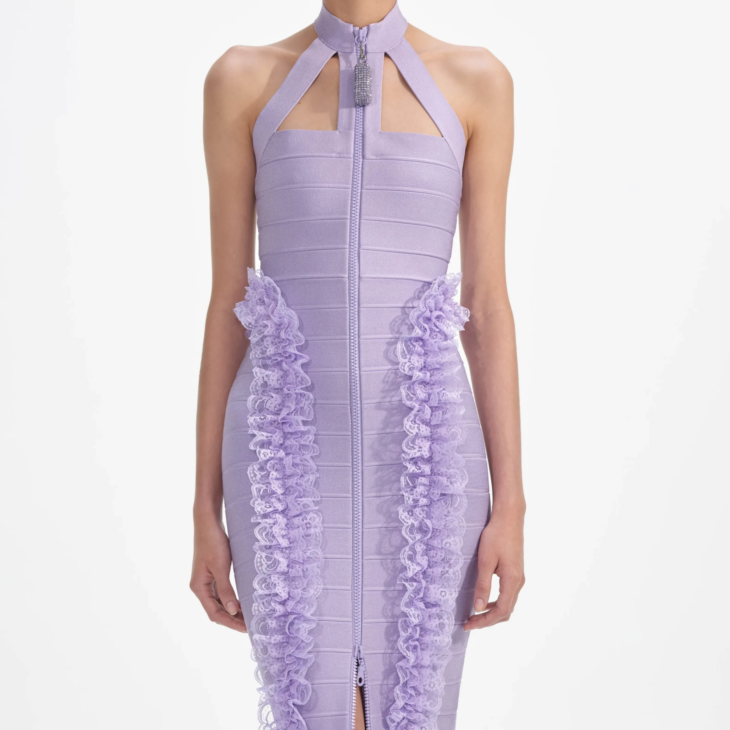 Knit Zip Ruffle Maxi Dress^self-portrait Best