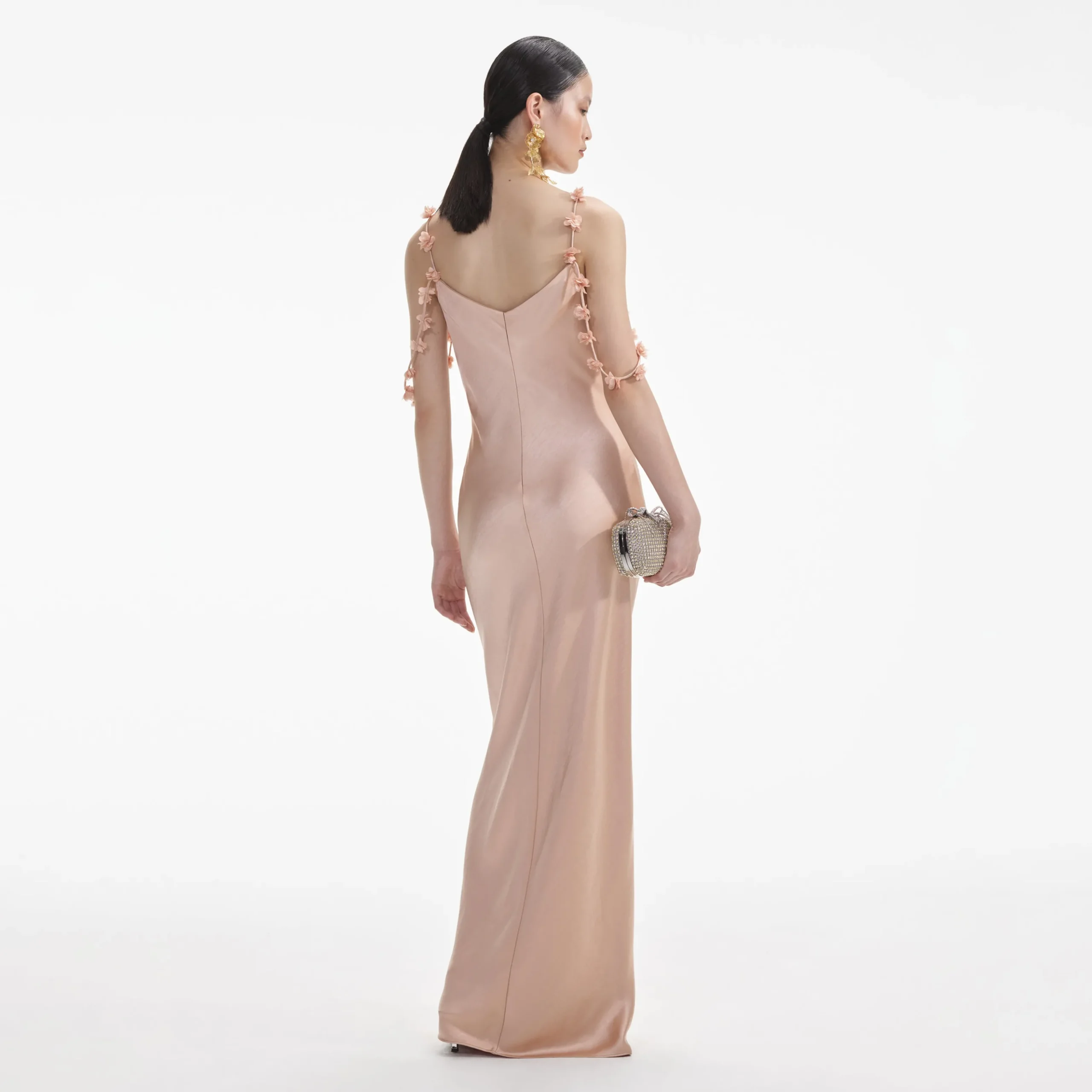 Gold Satin Flower Maxi Dress^self-portrait Store