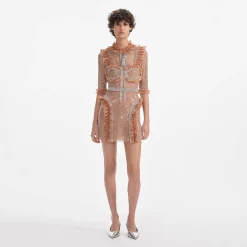 Rhinestone Mesh Ruffle Mini Dress^self-portrait New