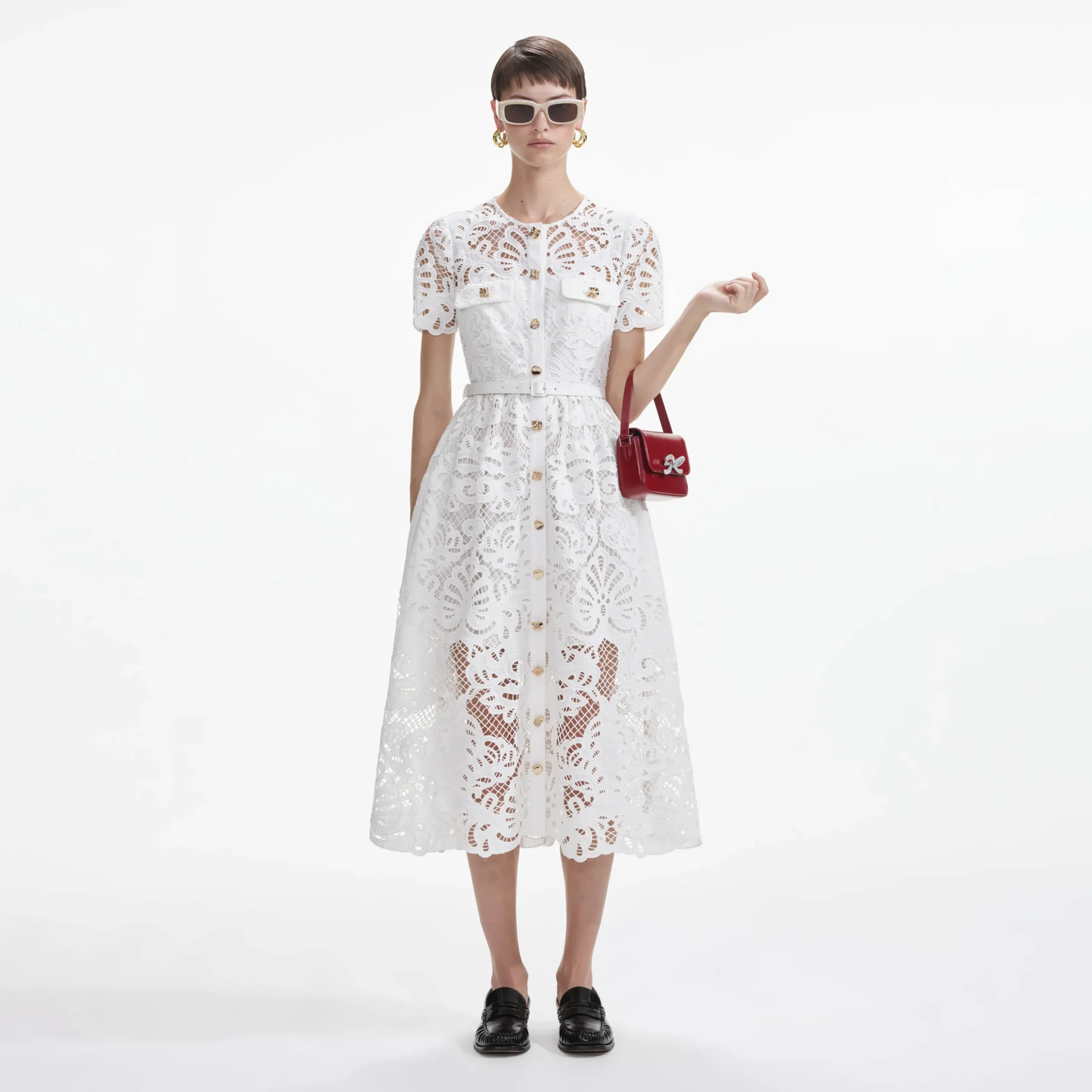 Cotton Lace Button Midi Dress^self-portrait Store