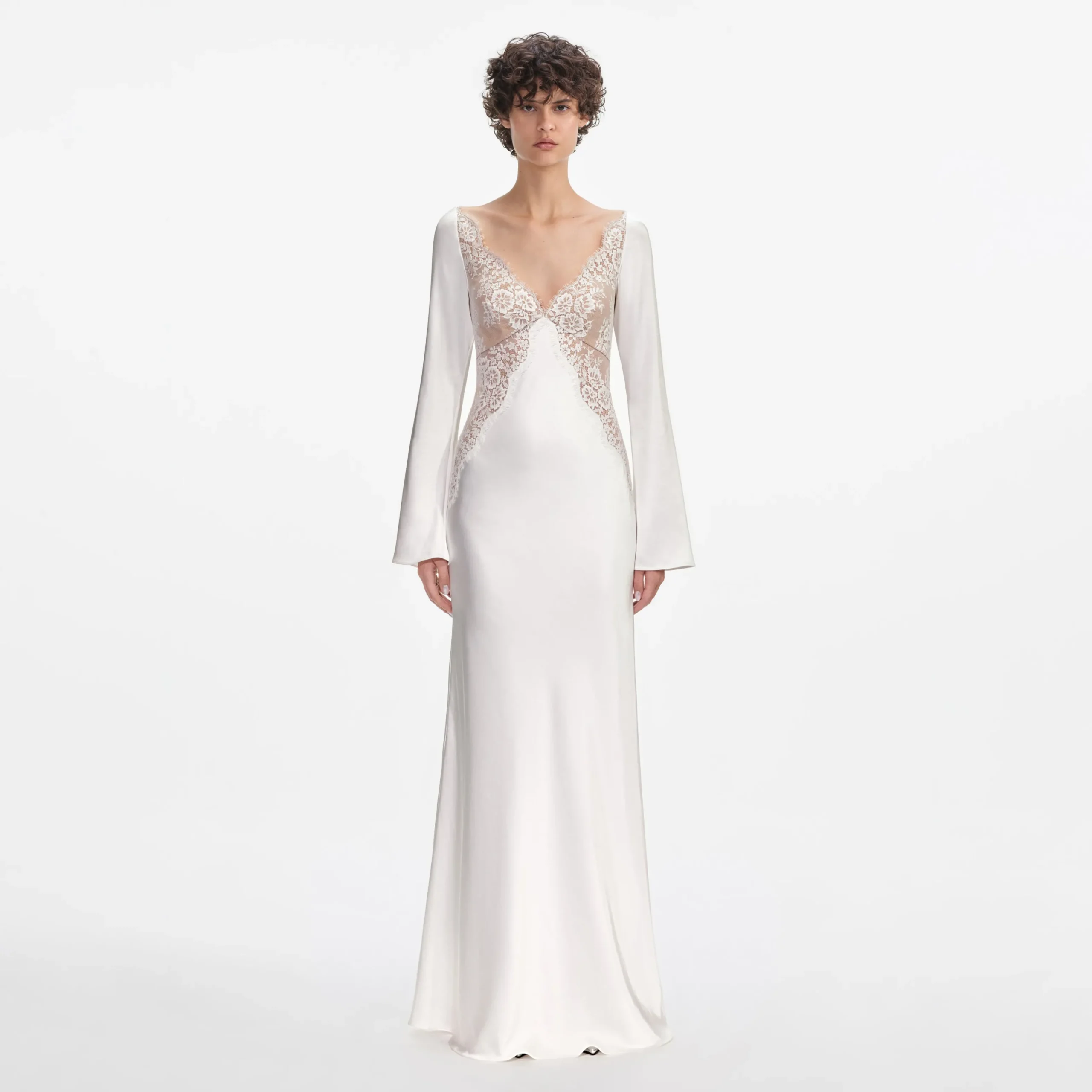 Lace Satin Long Sleeve Maxi Dress^self-portrait Cheap