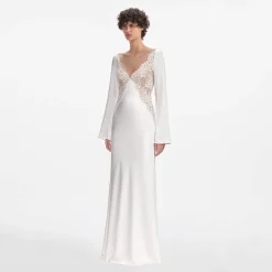 Lace Satin Long Sleeve Maxi Dress^self-portrait Cheap