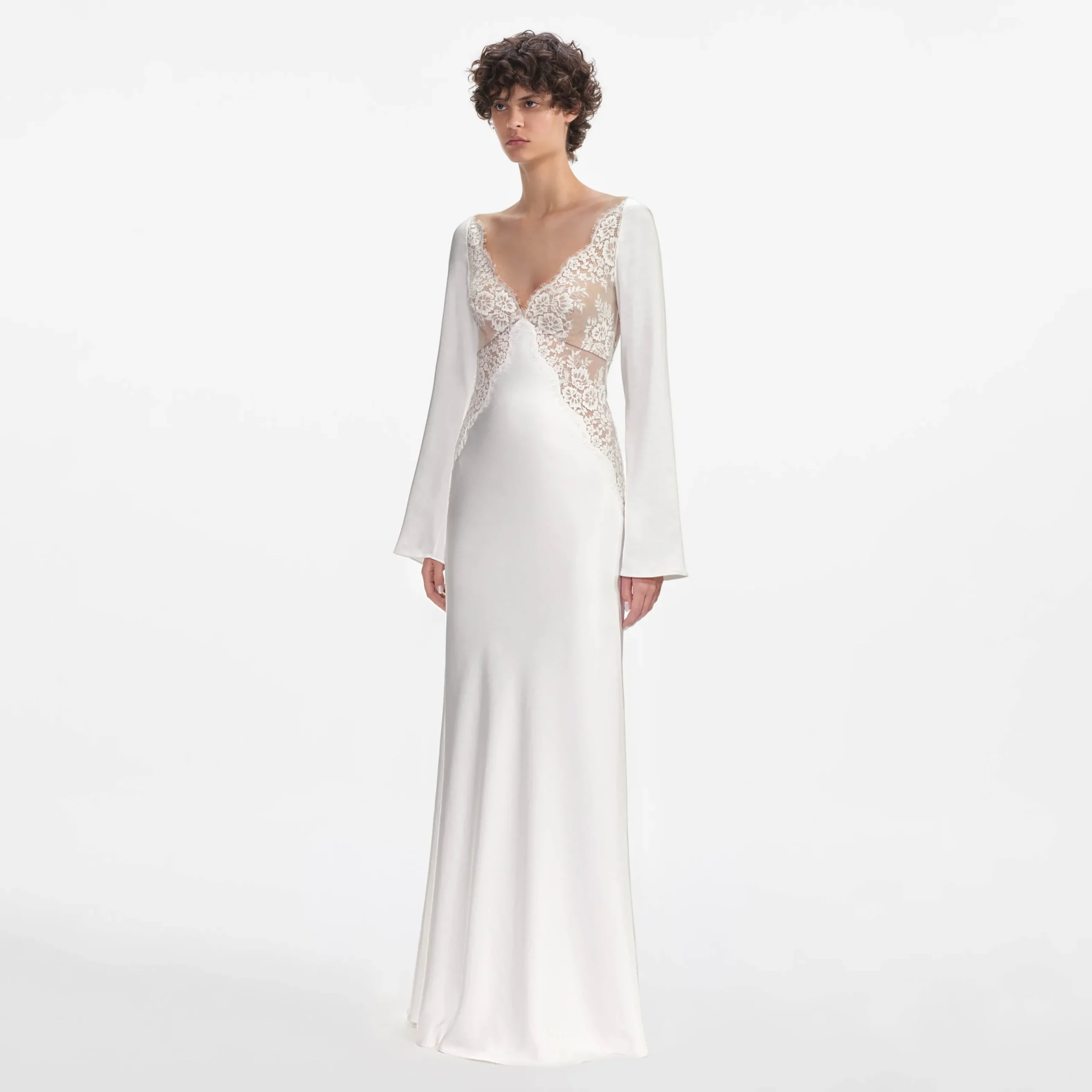 Lace Satin Long Sleeve Maxi Dress^self-portrait Cheap