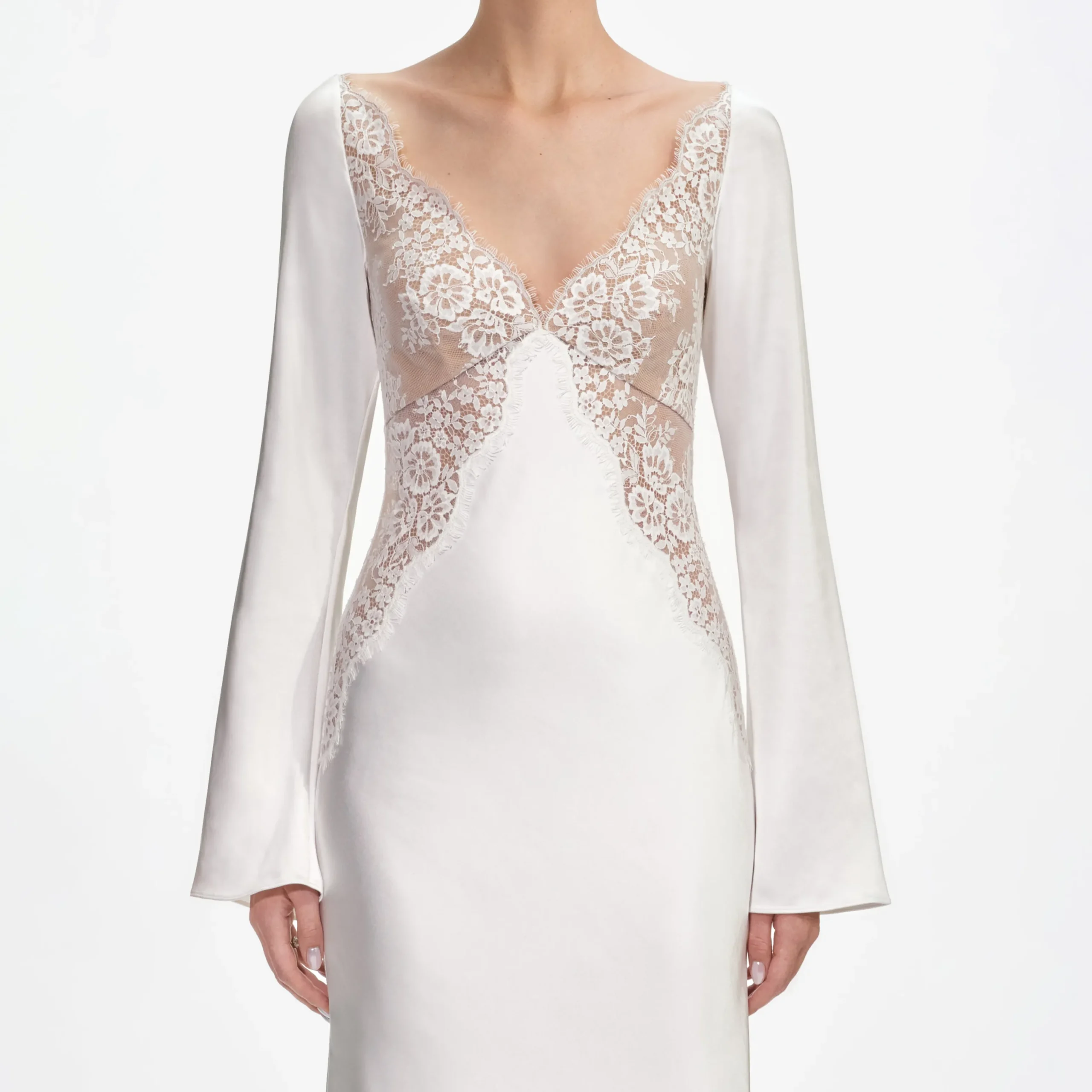 Lace Satin Long Sleeve Maxi Dress^self-portrait Cheap