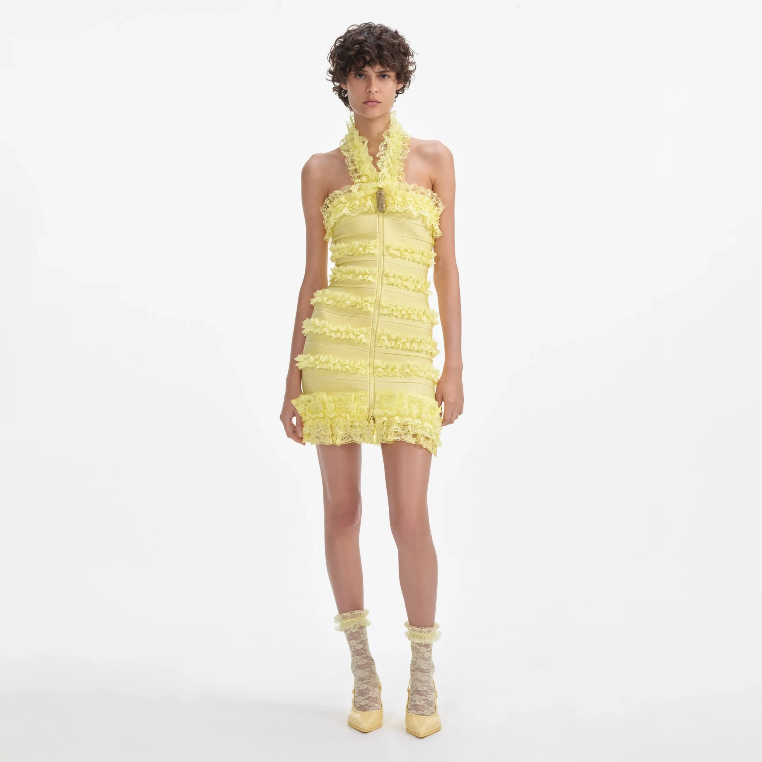 Knit Zip Ruffle Mini Dress^self-portrait Online